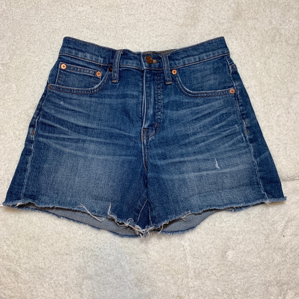 Madewell High Rise Cut Off Jean Shorts Women's Size 24 Stretch Medium Wash Blue